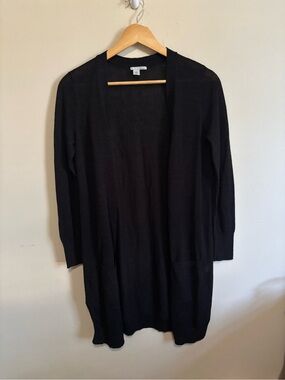 Halogen Black Open Front Long Cardigan Sweater XS Pockets Lightweight